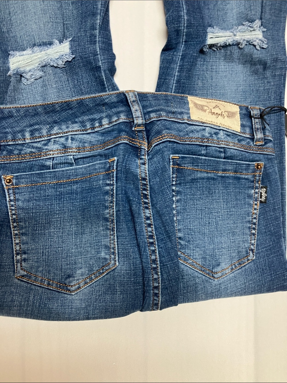 Angels Medium Blue Flare Jeans with Knee Rips - Picture 4 of 13